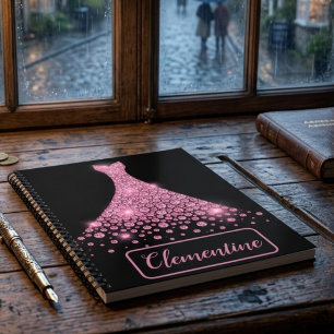 Personalisiertes rosa schwarzes Glitter-Kleid Sket Notizbuch