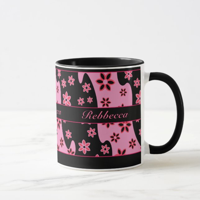 Personalisiertes rosa schwarzes rotes Blumenmuster Tasse (Rechts)