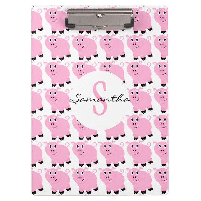 Personalisiertes rosa Schweineprint Niedlich rosa Klemmbrett (Vorderseite)