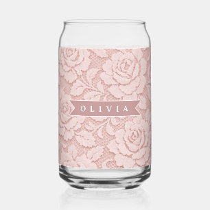 Personalisiertes Rosa Spitze Blumen Romantisch Dosenglas