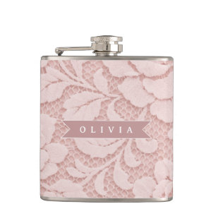 Personalisiertes Rosa Spitze Blumen Romantisch Flachmann