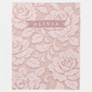 Personalisiertes Rosa Spitze Blumen Romantisch Fleecedecke