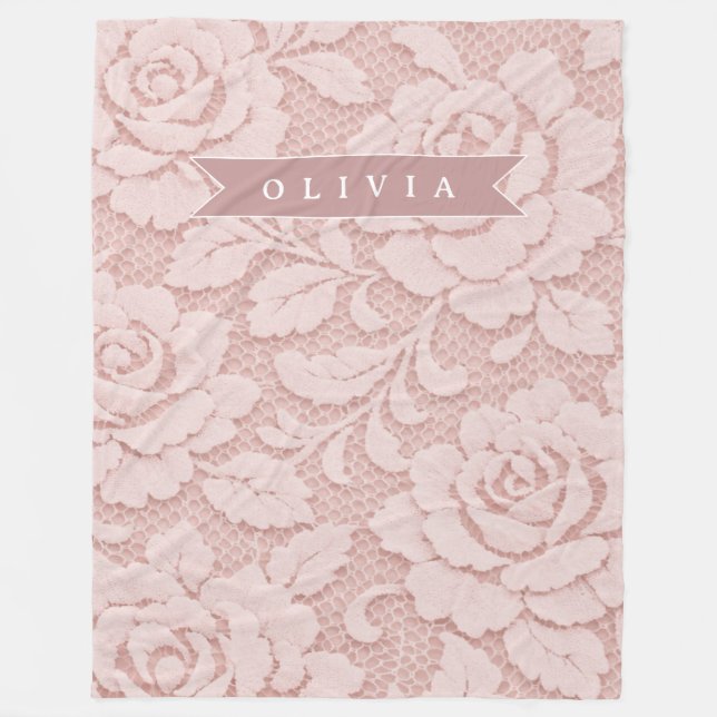 Personalisiertes Rosa Spitze Blumen Romantisch Fleecedecke (Vorderseite)