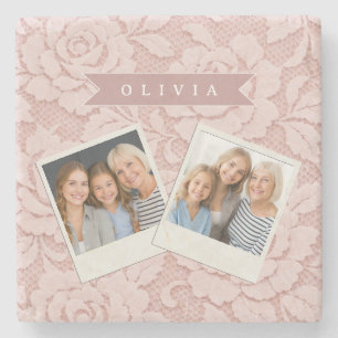Personalisiertes Rosa Spitze Blumen Romantisch Steinuntersetzer