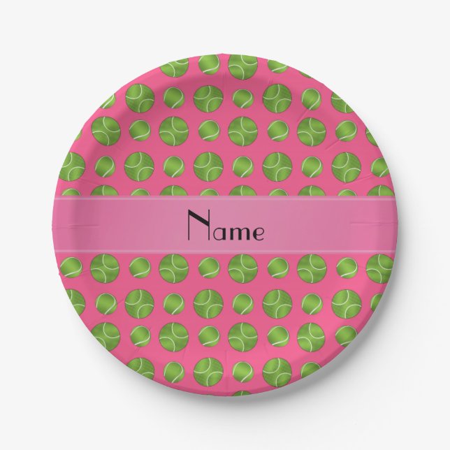 Personalisiertes rosa Tennisballnamensmuster Pappteller (Vorderseite)