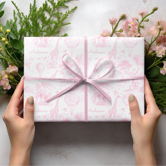 Personalisiertes rosa Toile-Safari-Baby-Shower-Ges Geschenkpapier