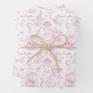 Personalisiertes rosa Toile-Safari-Baby-Shower-Ges Geschenkpapier Set
