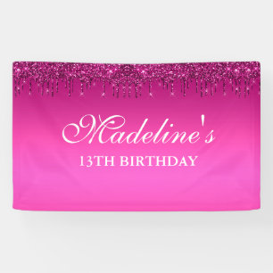 Personalisiertes rosa tropfendes Glitter-Geburtsta Banner