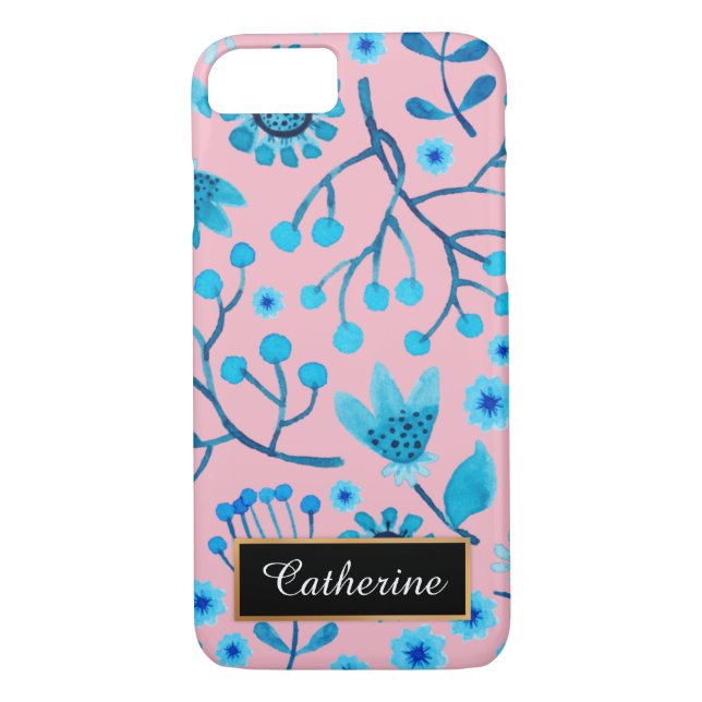 Personalisiertes rosa und blaues Muster Case-Mate iPhone Hülle (Rückseite)