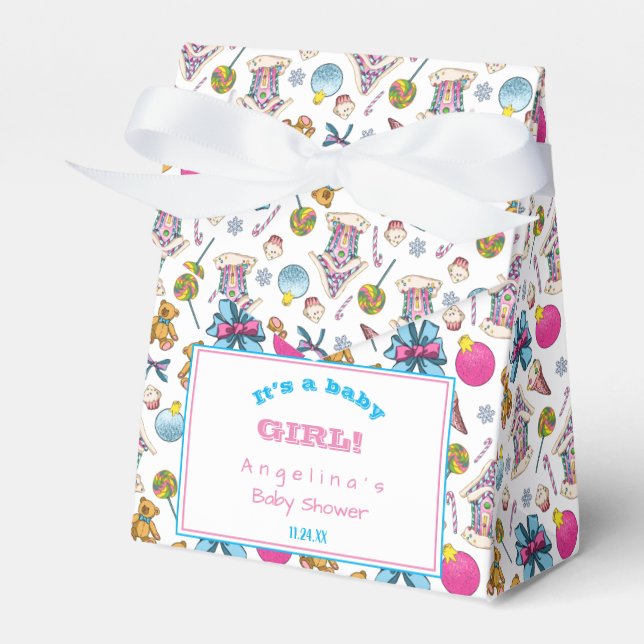 Personalisiertes, rosa und blaues Weihnachtsmuster Geschenkschachtel (Vorderseite)