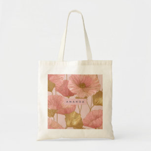 Personalisiertes Rosa und Gold Mohn Blumenmuster Tragetasche