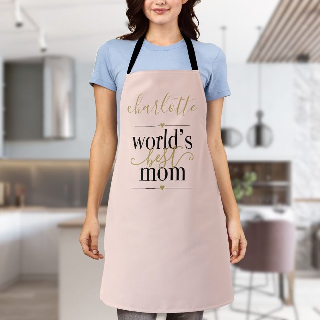 Personalisiertes Rosa und Gold Welten Beste Mama Schürze (Personalized Blush Pink and Gold Worlds Best Mom Apron)
