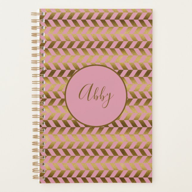 Personalisiertes Rosa und Goldherringbone Planer (Vorderseite)