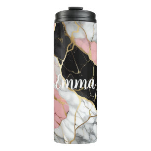Personalisiertes Rosa- und Goldmarmordesign Thermosbecher