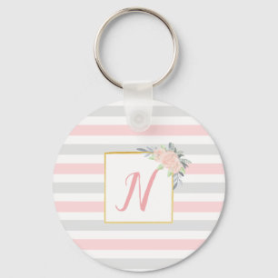 Personalisiertes Rosa und Graublume Schlüsselanhänger