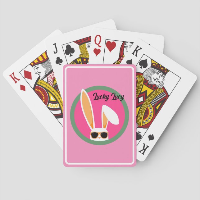 Personalisiertes Rosa und grünes Lucky Weißes Kani Spielkarten (Rückseite)