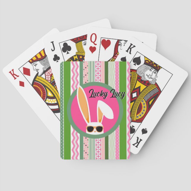 Personalisiertes Rosa und grünes Lucky Weißes Kani Spielkarten (Rückseite)