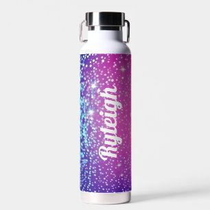 Personalisiertes Rosa und lila Glitzern Trinkflasche