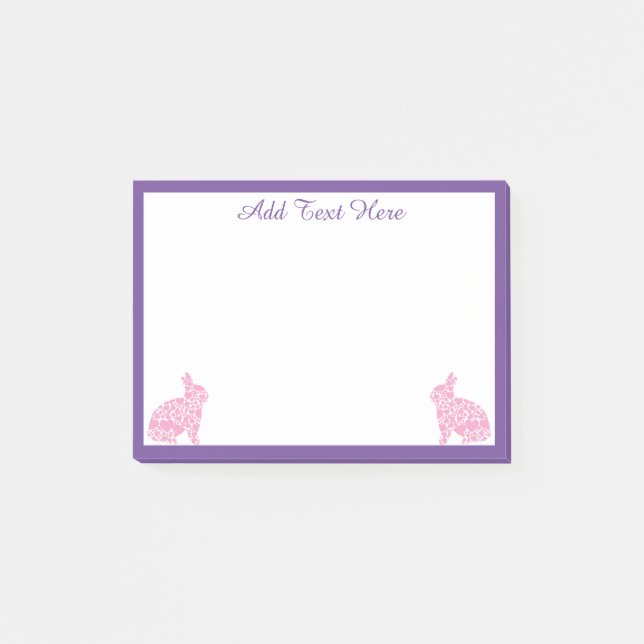 Personalisiertes Rosa und Lila Kaninchen Post-it Klebezettel (Vorderseite)