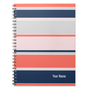 Personalisiertes Rosa und Navy Modernes Streifenmu Notizblock