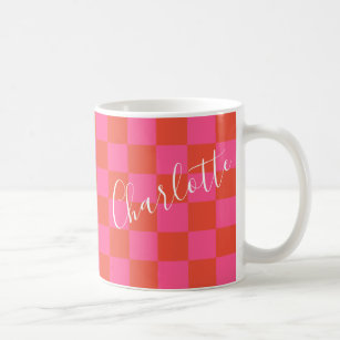 Personalisiertes rosa und orangefarbenes Prüfmuste Kaffeetasse