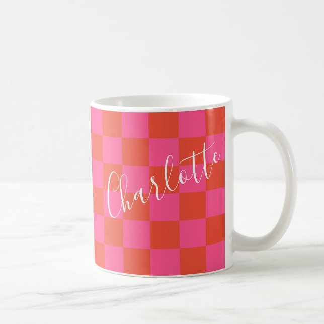 Personalisiertes rosa und orangefarbenes Prüfmuste Kaffeetasse (Rechts)