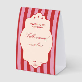 Personalisiertes rosa und rot gestreiftes Hochzeit Tischaufsteller