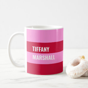 Personalisiertes rosa und rotes Streifen-Muster Kaffeetasse