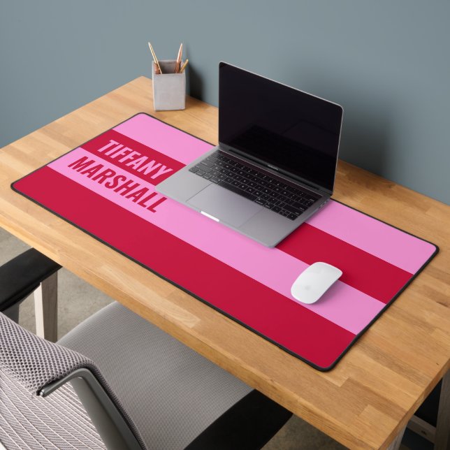 Personalisiertes rosa und rotes Streifen-Muster Schreibtischunterlage (Büro 2)