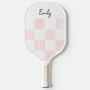 Personalisiertes Rosa und Weiß Karo-Schachbrett Pickleball Schläger