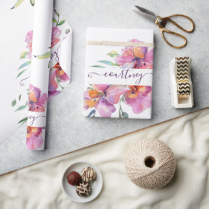 Personalisiertes rosa Wasserfarbe-Blumenverpackung Geschenkpapier