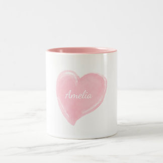 Personalisiertes rosa Watercolor-Herz Zweifarbige Tasse