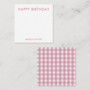 Personalisiertes Rosa Weiß Gingham Mitteilungskarte