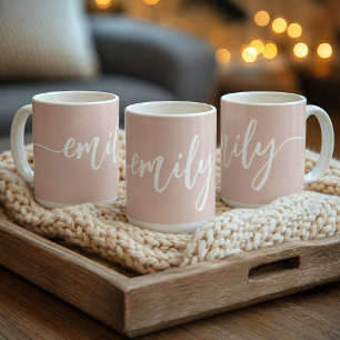 Personalisiertes Rosa Weiß Kalligrafie Name Kaffeetasse