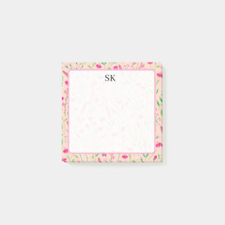 Personalisiertes rosa Wildblumen-Monogramm Post-it Klebezettel