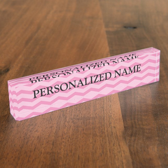 Personalisiertes rosa Zickzack Muster des Namensplakette (Seite)