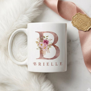 Personalisiertes Roségold-Blumen-Initial B Monogra Kaffeetasse