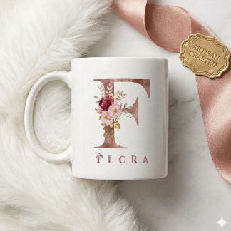 Personalisiertes Roségold-Blumen-Initial F Monogra Kaffeetasse