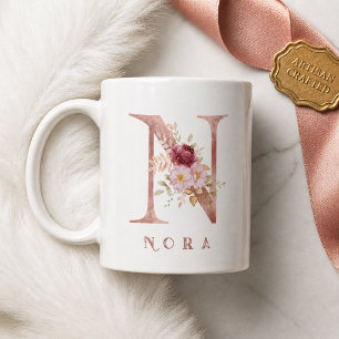 Personalisiertes Roségold-Blumen-Initial N Monogra Kaffeetasse