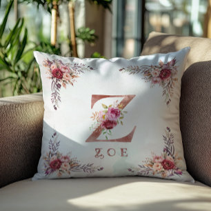 Personalisiertes Roségold-Blumen-Initial Z Monogra Kissen
