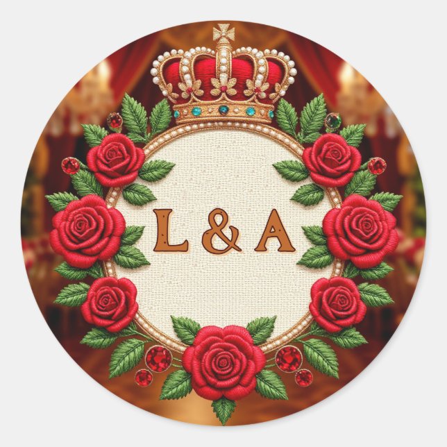 🌹 Personalisiertes Rosenmonogramm Initial Dekor f Runder Aufkleber (Vorderseite)