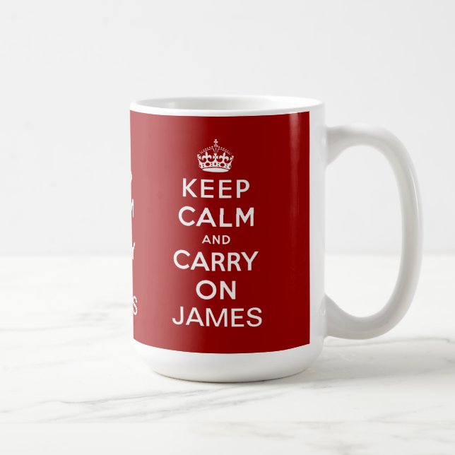 Personalisiertes Rot behalten Ruhe und machen Kaffeetasse (Rechts)