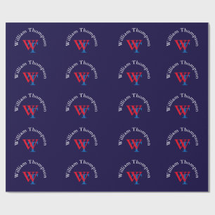 personalisiertes Rot-Blau-Packpapier - Monogramm Geschenkpapier