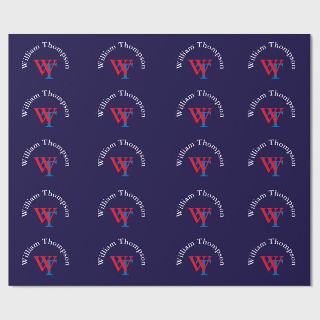 personalisiertes Rot-Blau-Packpapier - Monogramm Geschenkpapier (Flach)