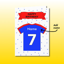 personalisiertes Rot-Blau-Shirt zum 7. Geburtstag Karte