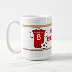 Personalisiertes Rot mit weißem Fußball-Fußball Kaffeetasse