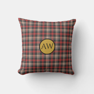 Personalisiertes Rot-Schwarz-Cream-Tartan-Monogram Kissen