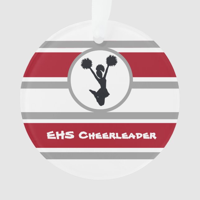 Personalisiertes Rot und Silberner Cheerleader Orn Ornament (Vorderseite)