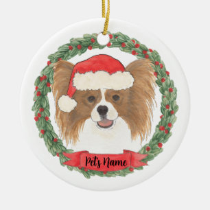 Personalisiertes Rot-Weiß-Papillon-Weihnachten Keramik Ornament