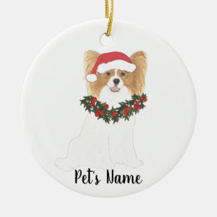 Personalisiertes Rot-Weiß-Papillon-Weihnachten Keramik Ornament